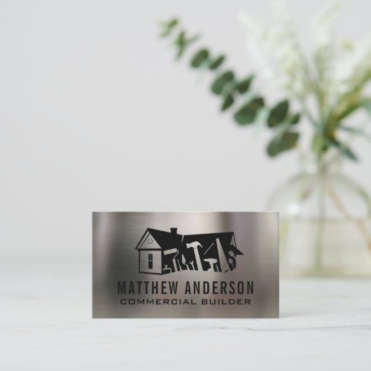 Carpenter Builder Tools Logo Design | Kleur Visitekaartje (Staand voorkant)