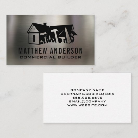 Carpenter Builder Tools Logo Design | Kleur Visitekaartje (Voorkant / Achterkant)
