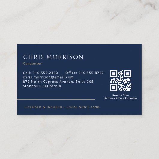 Carpenter Carpentry Contractor QR Code Visitekaartje (Achterkant)