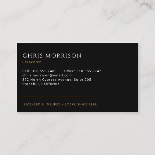 Carpenter Carpentry Repair Service Visitekaartje (Achterkant)