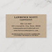 Carpenter Carpentry Tools Rustieke Kraft Visitekaartje (Achterkant)