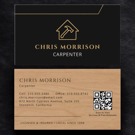 Carpenter Carpentry Wooden QR Code Visitekaartje