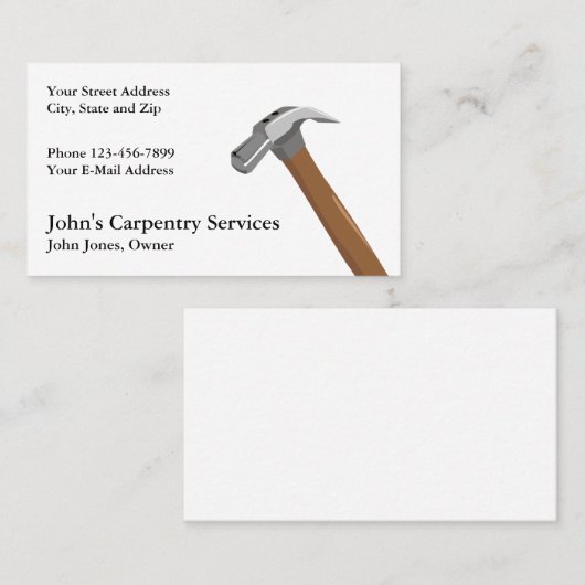 Carpenter Contractor Construction Business Card Visitekaartje (Voorkant / Achterkant)
