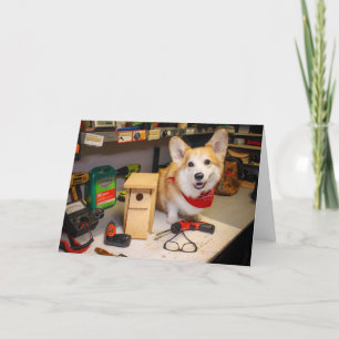 Carpenter Corgi Birdhouse verjaardagstegroet Kaart