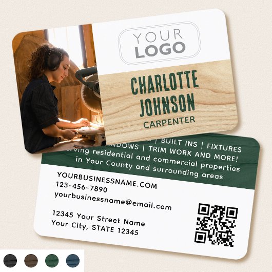 Carpenter Foto Logo Rustiek Houtkorrel Groen Moder Visitekaartje