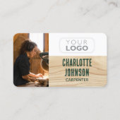 Carpenter Foto Logo Rustiek Houtkorrel Groen Moder Visitekaartje (Voorkant)