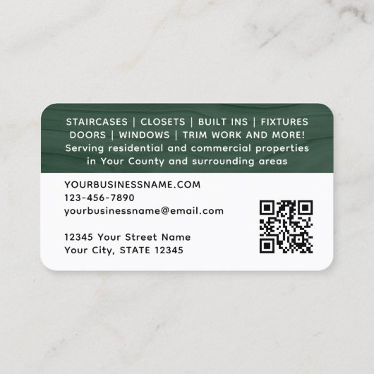 Carpenter Foto Logo Rustiek Houtkorrel Groen Moder Visitekaartje (Achterkant)