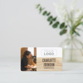 Carpenter Foto Logo Rustieke Woodgrain Brown Moder Visitekaartje (Staand voorkant)