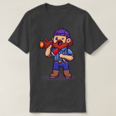 Carpenter Holding Ax en Cartoon van hout T-shirt (Design voorkant)