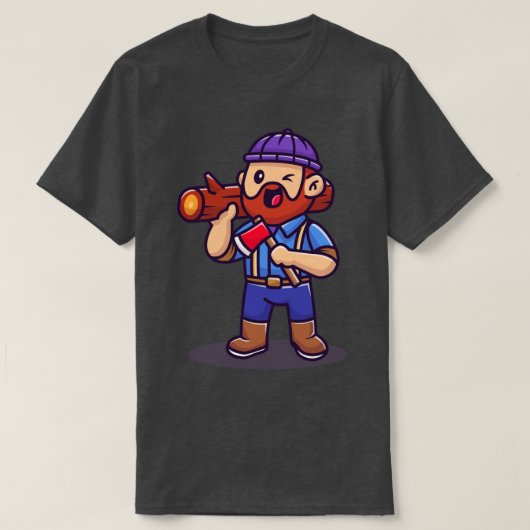 Carpenter Holding Ax en Cartoon van hout T-shirt (Design voorkant)