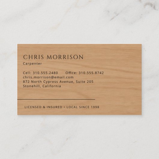 Carpenter Home Carpentry Construction Visitekaartje (Achterkant)