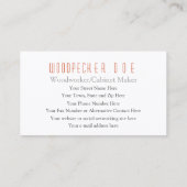 Carpenter, houtweddenwerker, kabinetsmachine met t visitekaartje (Achterkant)