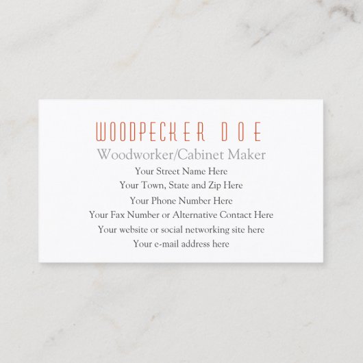Carpenter, houtweddenwerker, kabinetsmachine met t visitekaartje (Achterkant)