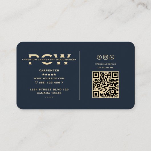 Carpenter Monogram Marine Blauw Modern Visitekaartje (Achterkant)