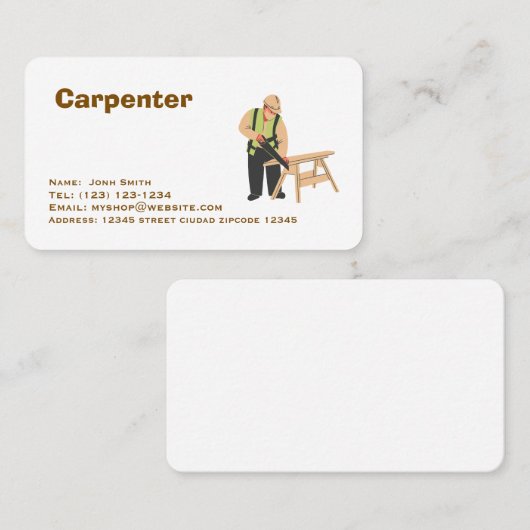 carpenter services editable business card visitekaartje (Voorkant / Achterkant)