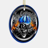 Carpenter Skull met Blue Hard Pet Keramisch Ornament (Rechts)