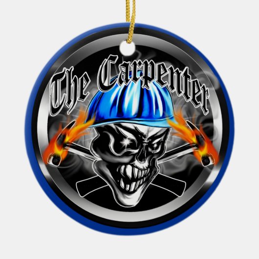 Carpenter Skull met Blue Hard Pet Keramisch Ornament (Voorkant)