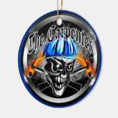 Carpenter Skull met Blue Hard Pet Keramisch Ornament (Links)
