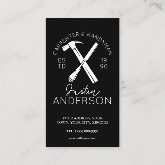 Carpenter timmerwerk diensten kleine bedrijven joi visitekaartje (Voorkant)