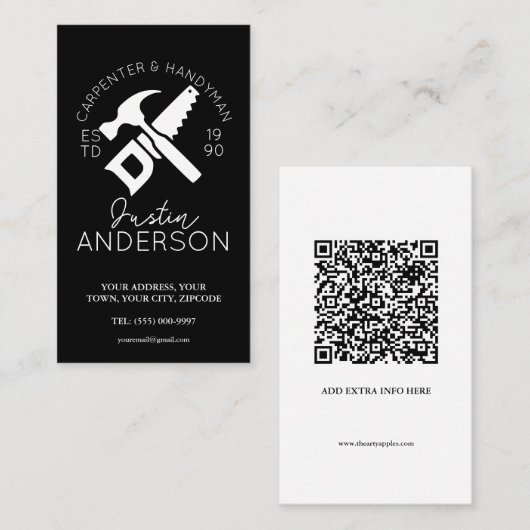 Carpenter timmerwerk diensten kleine bedrijven joi visitekaartje (Voorkant / Achterkant)