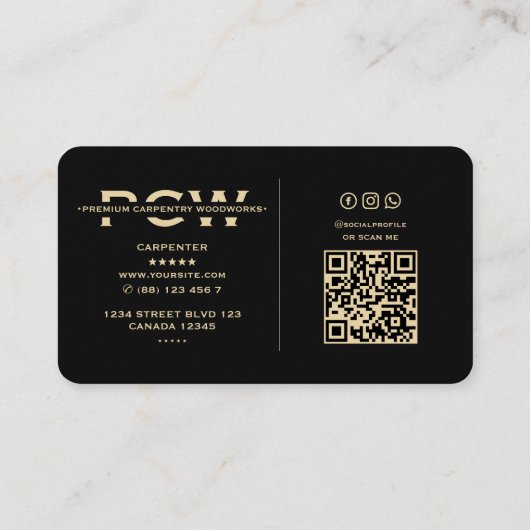 Carpenter Timmerwerk Zwart Goud Modern Visitekaartje (Achterkant)