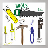 Carpenter Tools met Eyes Cartoon Art Poster (Voorkant)