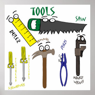 Carpenter Tools met Eyes Cartoon Art Poster