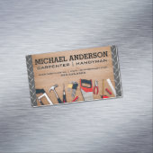 Carpenter Tools on Wooden Table | Metaalstaal Magnetisch Visitekaartje (Voorbeeld)