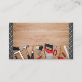 Carpenter Tools on Wooden Table | Metaalstaal Visitekaartje (Achterkant)