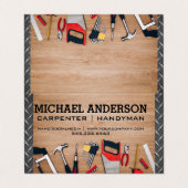 Carpenter Tools on Wooden Table | Metaalstaal Visitekaartje (Buitenkant ongevouwen)