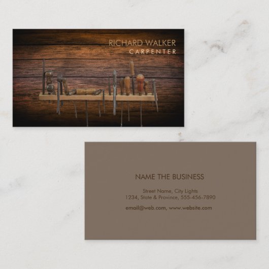 Carpenter Tools Rustic Wood Professional Visitekaartje (Voorkant / Achterkant)