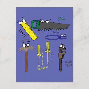 Carpenter Tools Whimsical Cartoon Art Briefkaart