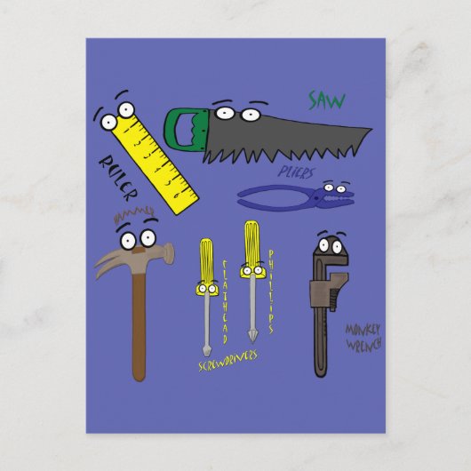 Carpenter Tools Whimsical Cartoon Art Briefkaart (Voorkant)
