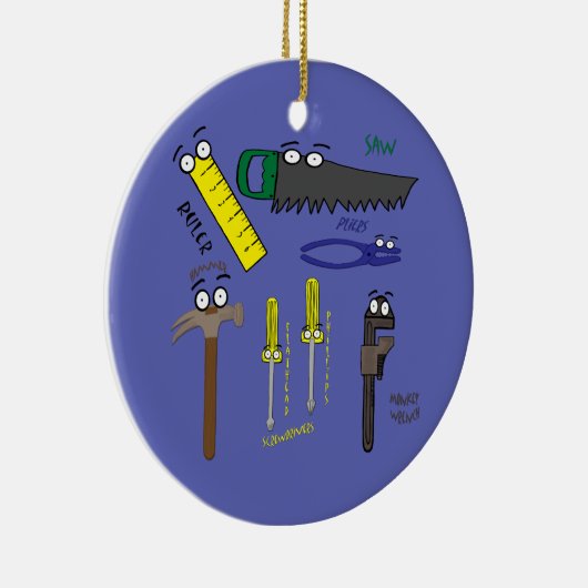 Carpenter Tools Whimsical Cartoon Art Keramisch Ornament (Rechts)