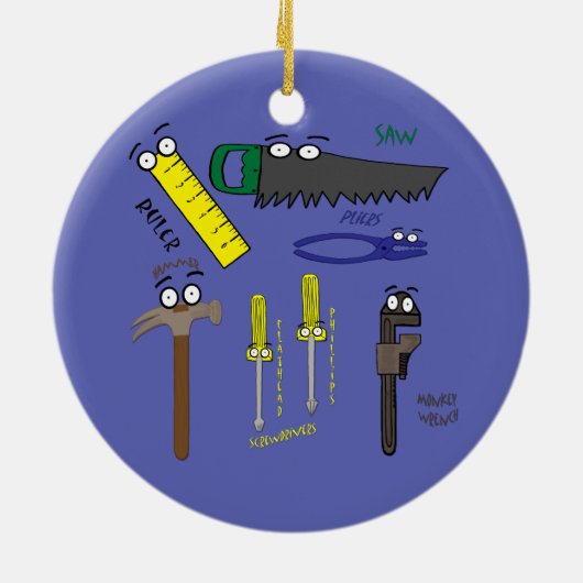 Carpenter Tools Whimsical Cartoon Art Keramisch Ornament (Achterkant)
