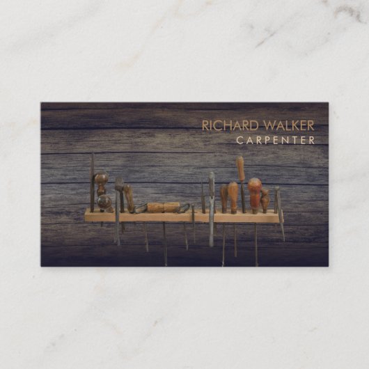 Carpenter Tools Woodwork Professional Rustic Wood Visitekaartje (Voorkant)