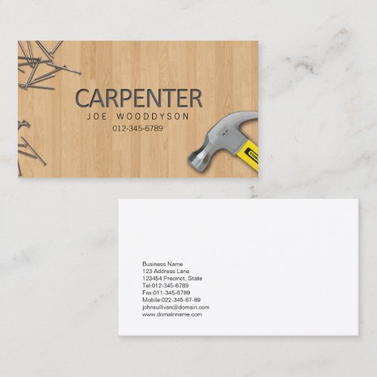 Carpenter Trade Skills Hamer nagels op hout Visitekaartje (Voorkant / Achterkant)