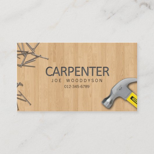 Carpenter Trade Skills Hamer nagels op hout Visitekaartje (Voorkant)