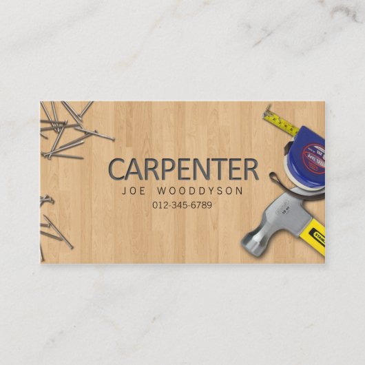 Carpenter Visitekaartje Hammer Maatspijkers (Voorkant)