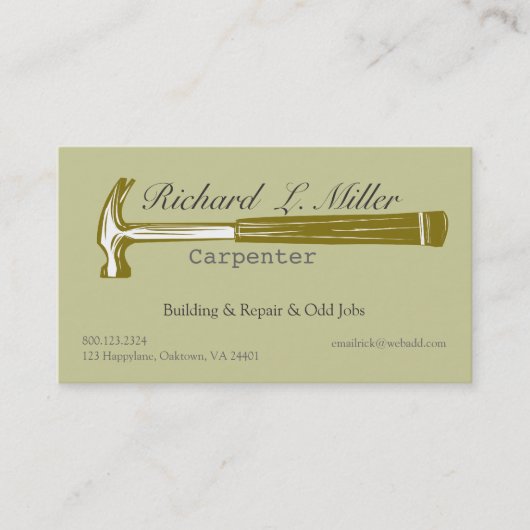 Carpenter Woodwork Wood Hammer Construction Visitekaartje (Voorkant)