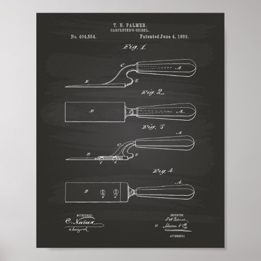 Carpenter's Chisel 1889 Patent Art Chalkboard Poster (Voorkant)