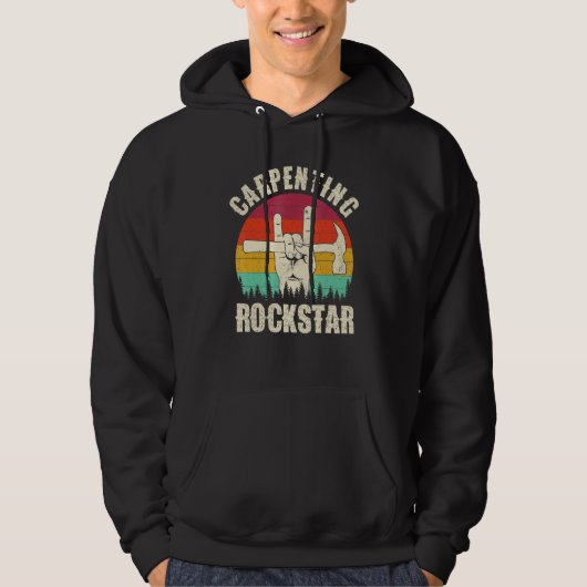 Carpenting Rockstar, Funny Carpenter Dad, Retro Wo Hoodie (Voorkant)