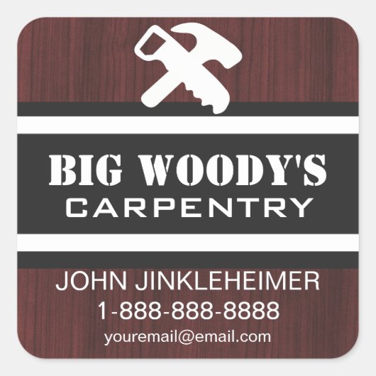 Carpentry Business Contact Vierkante Sticker (Voorkant)