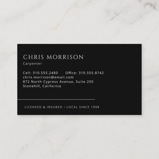 Carpentry Carpenter Black Silver Visitekaartje (Achterkant)