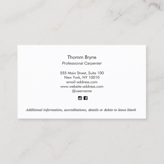 Carpentry Home Construction Hammer Round Saw Visitekaartje (Achterkant)