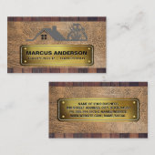 Carpentry Logo | geklonken Bord | houten leder Visitekaartje (Voorkant / Achterkant)