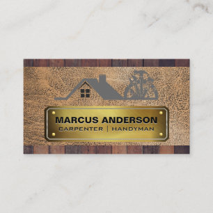 Carpentry Logo   geklonken Bord   houten leder Visitekaartje