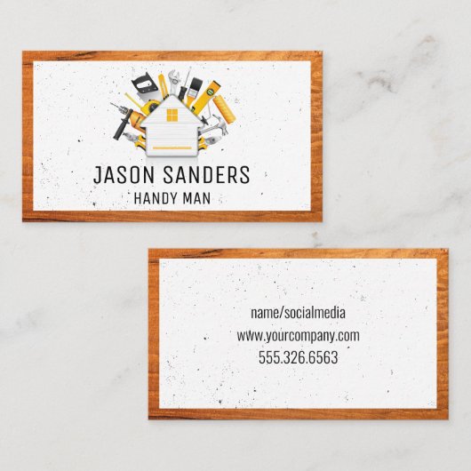 Carpentry tools en Home Icon | Lijst van hout Visitekaartje (Voorkant / Achterkant)