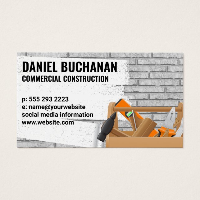 Carpentry-tools | Gepilde bakstenen muur Visitekaartje (Voorkant)