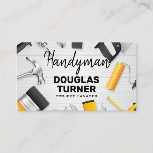 Carpentry tools op tafel visitekaartje (Voorkant)